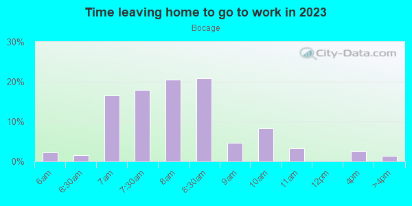 Time Leaving Home for Work in Bocage in Baton Rouge neighborhood in LA