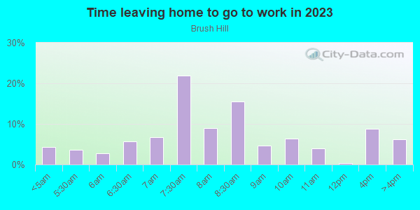 Time Leaving Home for Work in Brush Hill in Milton neighborhood in MA