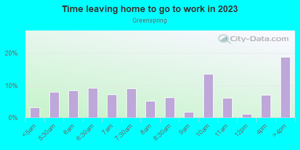 Time Leaving Home for Work in Greenspring in Baltimore neighborhood in MD