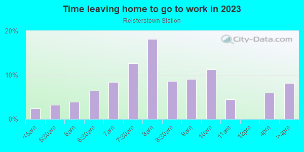 Time Leaving Home for Work in Reisterstown Station in Baltimore neighborhood in MD