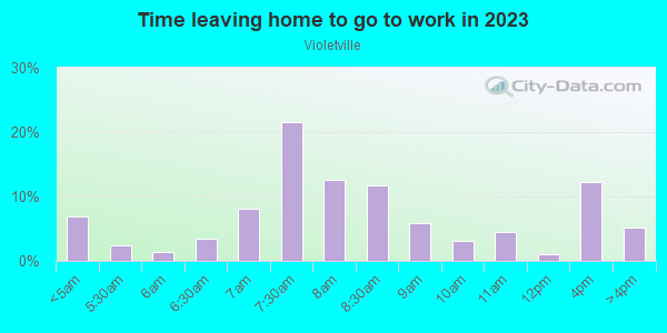 Time Leaving Home for Work in Violetville in Baltimore neighborhood in MD