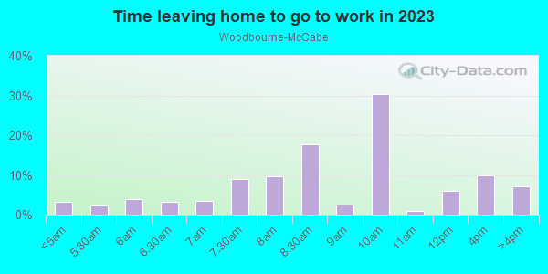 Time Leaving Home for Work in Woodbourne-McCabe in Baltimore neighborhood in MD