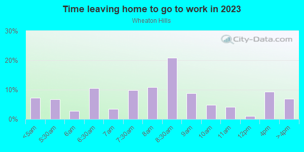 Time Leaving Home for Work in Wheaton Hills in Silver Spring neighborhood in MD