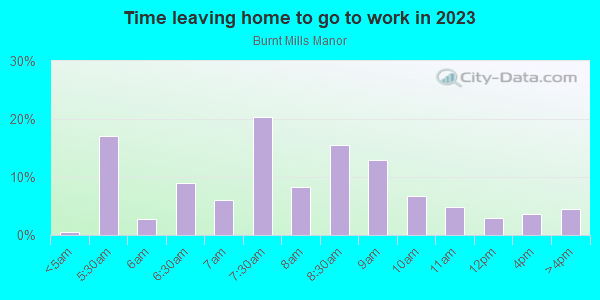 Time Leaving Home for Work in Burnt Mills Manor in Silver Spring neighborhood in MD