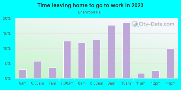 Time Leaving Home for Work in Briarwood Mall in Ann Arbor neighborhood in MI