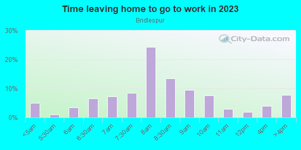 Time Leaving Home for Work in Bridlespur in Kansas City neighborhood in MO