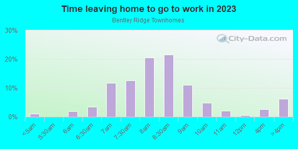 Time Leaving Home for Work in Bentley Ridge Townhomes in Raleigh neighborhood in NC