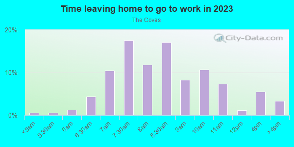 Time Leaving Home for Work in The Coves in Cary neighborhood in NC