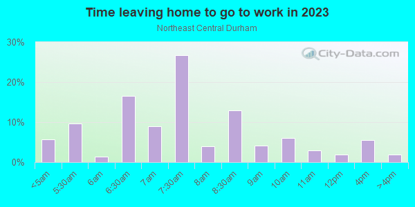 Time Leaving Home for Work in Northeast Central Durham in Durham neighborhood in NC