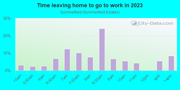 Time Leaving Home for Work in Summerfield in Holtsville neighborhood in NY