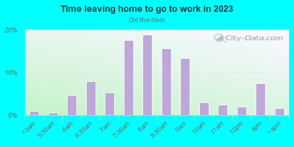 Time Leaving Home for Work in Old Rye Neck in Mamaroneck neighborhood in NY