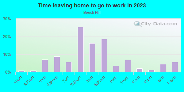Time Leaving Home for Work in Beech Hill in Scarsdale neighborhood in NY
