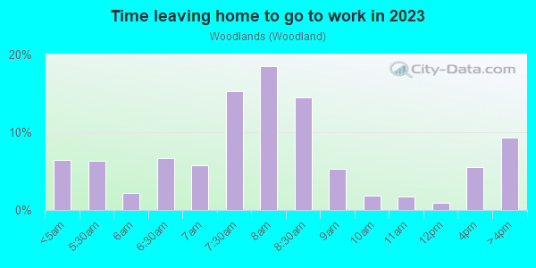 Time Leaving Home for Work in Woodlands in Mansfield neighborhood in OH