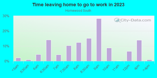 Time Leaving Home for Work in Homewood South in Pittsburgh neighborhood in PA