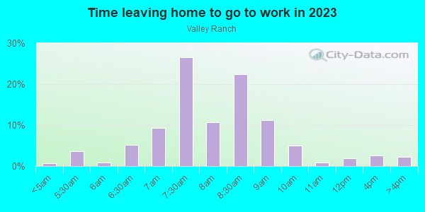 Time Leaving Home for Work in Valley Ranch in Irving neighborhood in TX