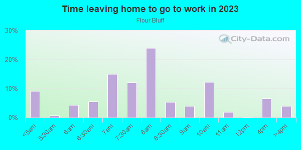 Time Leaving Home for Work in Flour Bluff in Corpus Christi neighborhood in TX