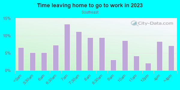 Time Leaving Home for Work in Southeast in Arlington neighborhood in TX