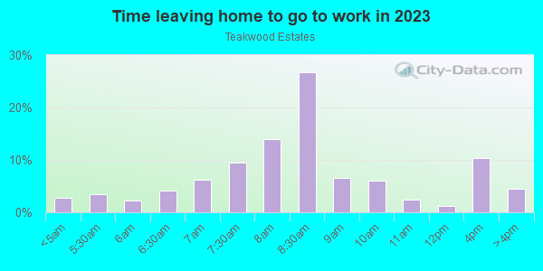 Time Leaving Home for Work in Teakwood Estates in Plano neighborhood in TX