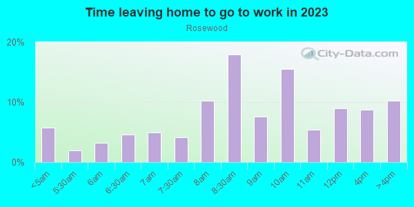 Time Leaving Home for Work in Rosewood in Austin neighborhood in TX
