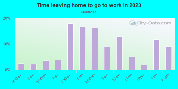 Time Leaving Home for Work in Montrose in Houston neighborhood in TX