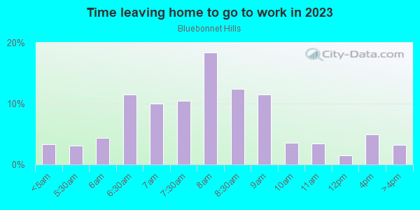 Time Leaving Home for Work in Bluebonnet Hills in Fort Worth neighborhood in TX