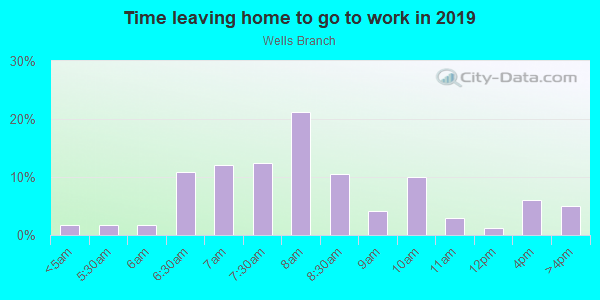 Time Leaving Home for Work in Wells Branch in Austin neighborhood in TX