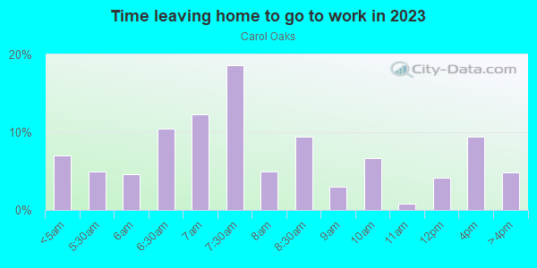 Time Leaving Home for Work in Carol Oaks in Fort Worth neighborhood in TX