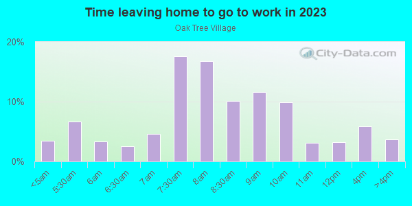 Time Leaving Home for Work in Oak Tree Village in Dallas neighborhood in TX