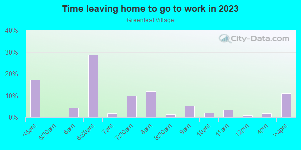 Time Leaving Home for Work in Greenleaf Village in Dallas neighborhood in TX