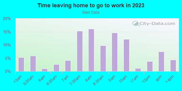 Time Leaving Home for Work in Glen Oaks in Dallas neighborhood in TX