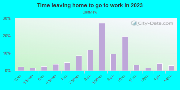 Time Leaving Home for Work in Bluffview in Dallas neighborhood in TX