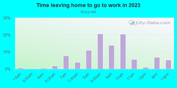 Time Leaving Home for Work in Rose Hill in Charlottesville neighborhood in VA