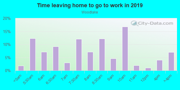 Time Leaving Home for Work in Woodlake in Sacramento neighborhood in CA