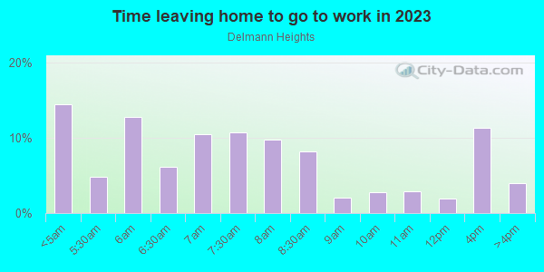 Time Leaving Home for Work in Delmann Heights in San Bernardino neighborhood in CA