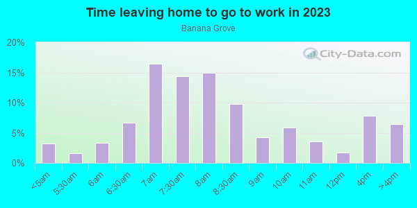 Time Leaving Home for Work in Banana Grove in San Jose neighborhood in CA