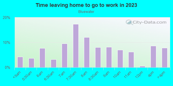 Time Leaving Home for Work in Bluewater in San Jose neighborhood in CA