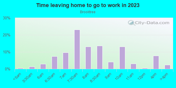 Time Leaving Home for Work in Brooktree in San Jose neighborhood in CA