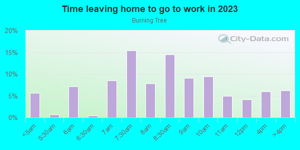 Time Leaving Home for Work in Burning Tree in San Jose neighborhood in CA