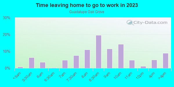 Time Leaving Home for Work in Guadalupe Oak Grove in San Jose neighborhood in CA