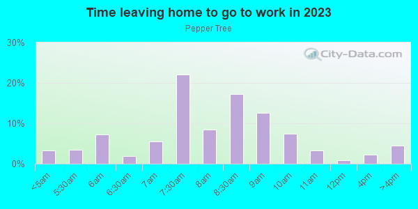 Time Leaving Home for Work in Pepper Tree in San Jose neighborhood in CA
