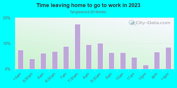 Time Leaving Home for Work in Tanglewood in San Jose neighborhood in CA