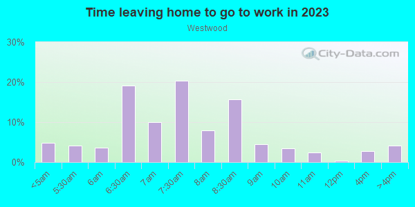 Time Leaving Home for Work in Westwood in Denver neighborhood in CO