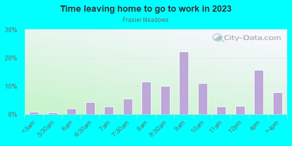 Time Leaving Home for Work in Frasier Meadows in Boulder neighborhood in CO