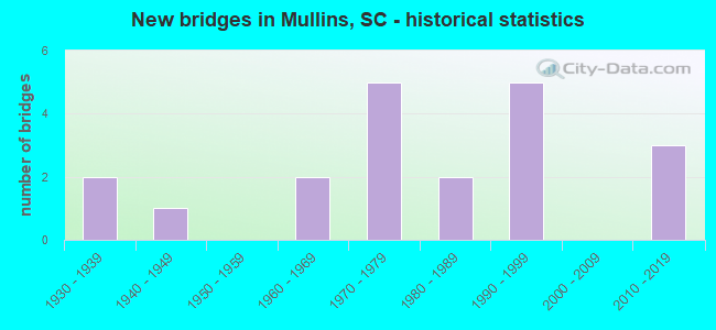 New bridges in Mullins, SC - historical statistics