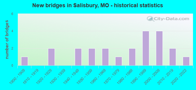 New bridges in Salisbury, MO - historical statistics