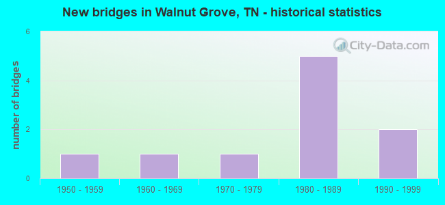 New bridges in Walnut Grove, TN - historical statistics