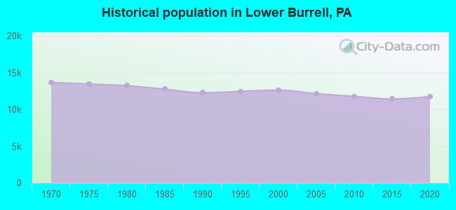 Historical population in Lower Burrell, PA