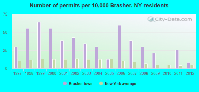 Number of permits per 10,000 Brasher, NY residents
