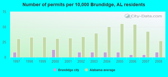 Number of permits per 10,000 Brundidge, AL residents
