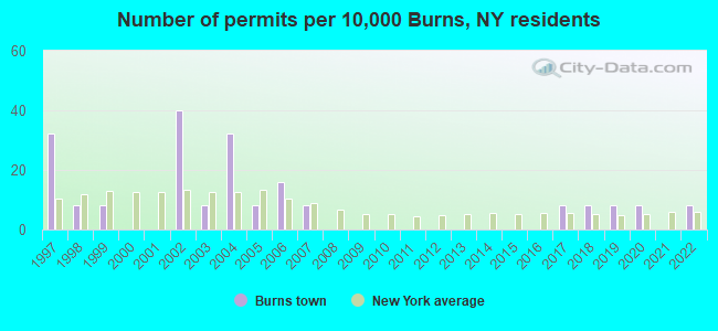 Number of permits per 10,000 Burns, NY residents